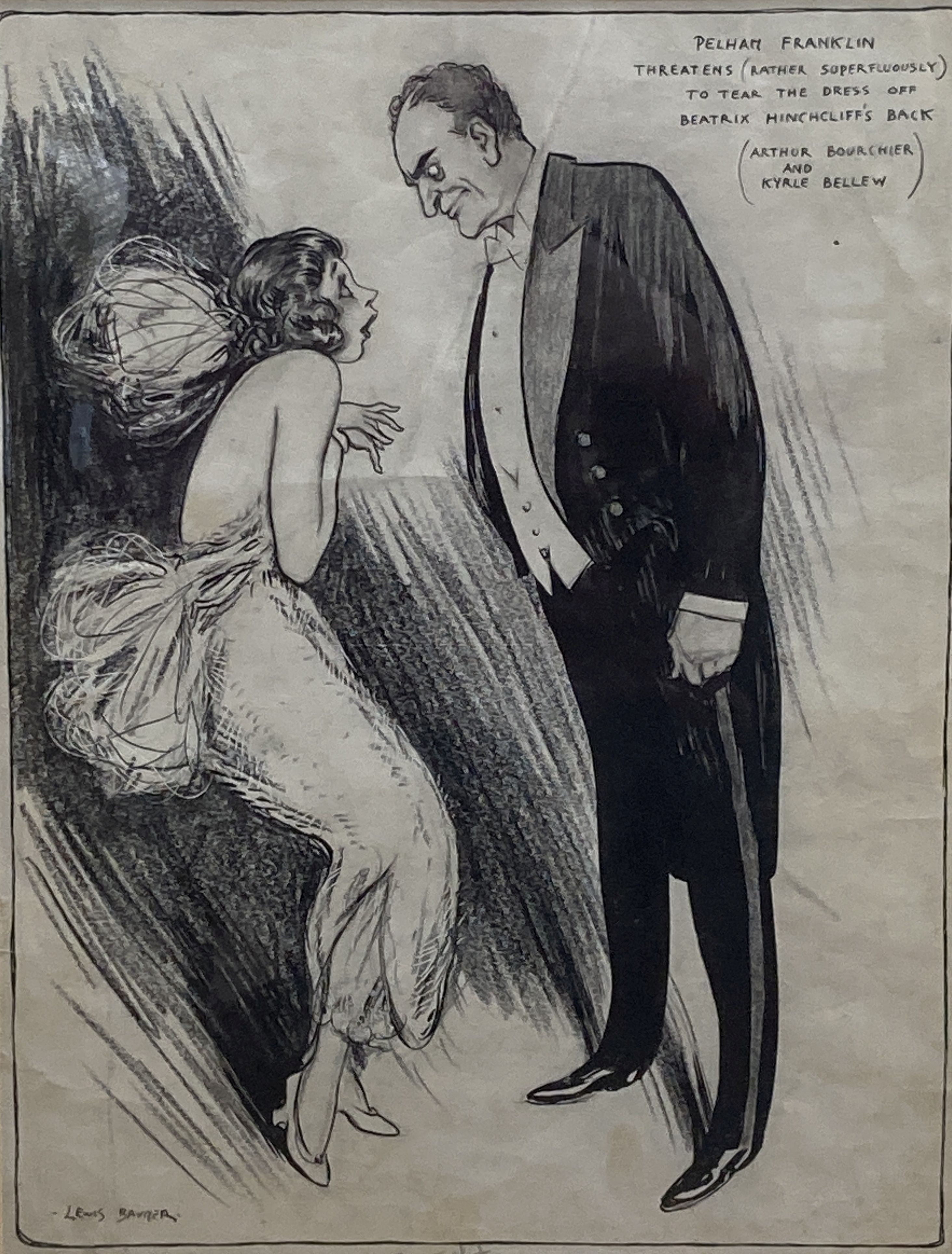 Lewis Baumer (1870-1963) original cartoon illustration for Punch magazine, pencil signed. Framed and glazed.